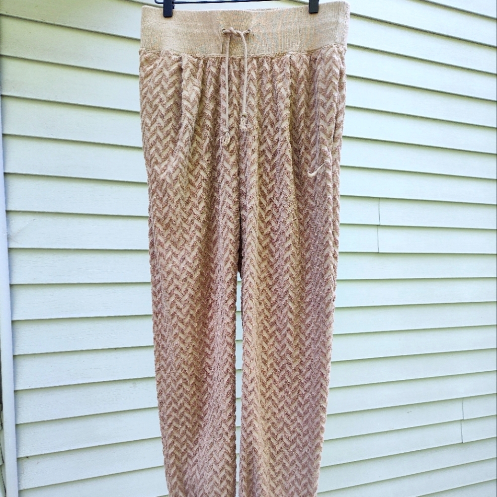 Nike‎ Sz M Tan French Terry Jogger Sweatpants Cotton Chevron High Waist